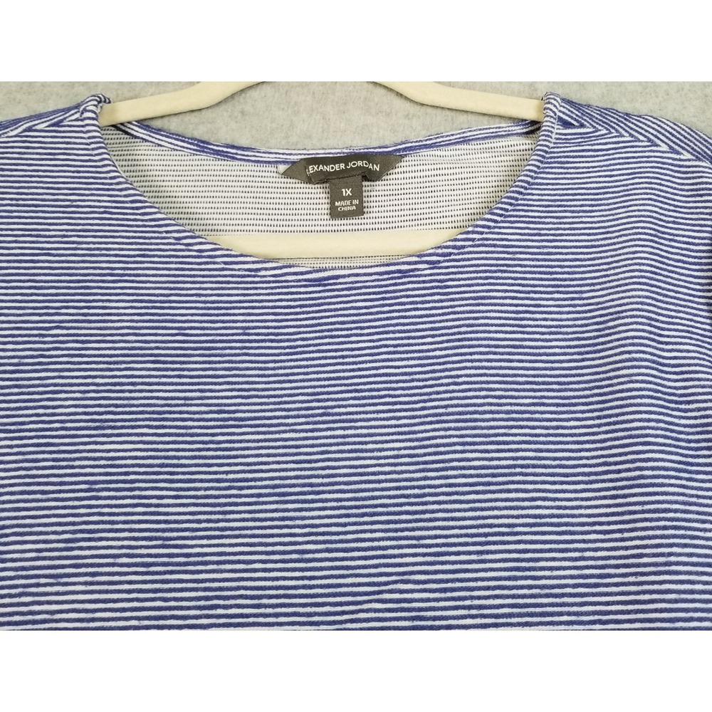 Alexander Jordan Top Womens 1X Plus Blue White Striped Layer Look Blouse Preppy - Picture 2 of 12